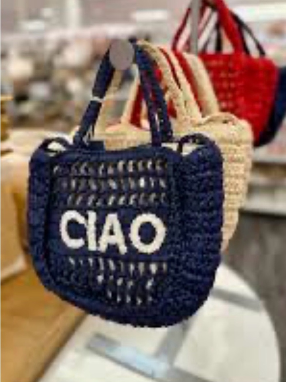 Navy "CIAO" Woven Tote Bag - Women Bags New
